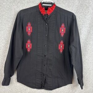 Vtg Wrangler Shirt Black Red Southwest Aztec Detail Long Sleeve Button Up Sz S